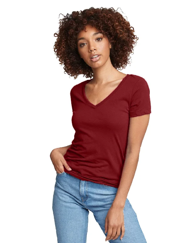 Next Level Ladies Ideal V-Neck Tee | Cardinal Welt Pockets Slit Pockets Flap Pockets