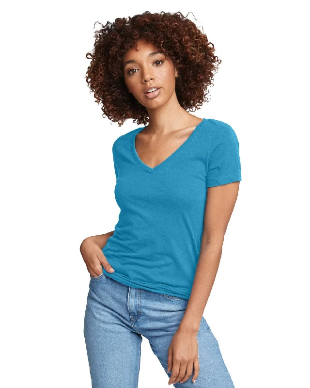 Next Level Ladies Ideal V-Neck Tee | Turquoise Solid Color Striped Floral