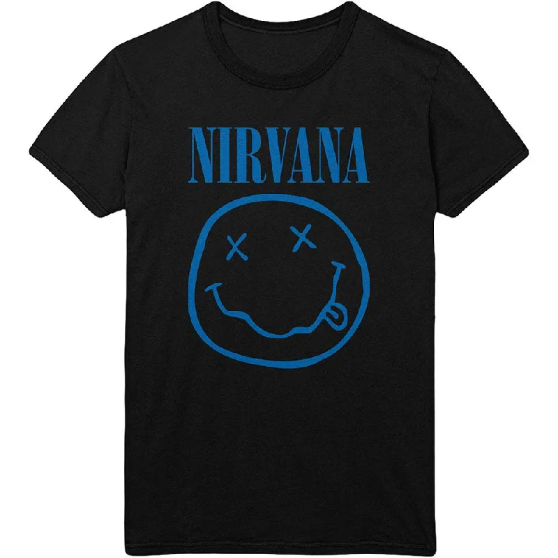 Nirvana T-Shirt: Blue Happy Face Cotton Fabric Linen Fabric Terry Fabric