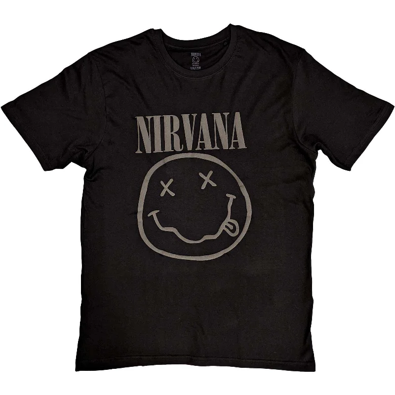 Nirvana | Official Band T-Shirt | Black Happy Face (Hi-Build) Terry Blend Velvet Blend Canvas Blend Nirvana | Official Band T-Shirt | Black Happy Face (Hi-Build) Terry Blend Velvet Blend Canvas Blend