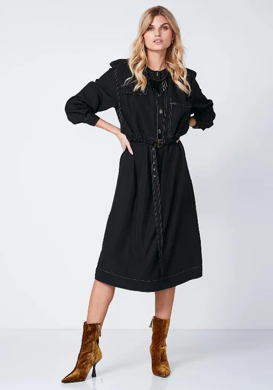 NU Denmark Rosita Two in One Vest & Midi Dress, Black Trendy Ruffled Sleeve Midi Dress NU Denmark Rosita Two in One Vest & Midi Dress, Black Trendy Ruffled Sleeve Midi Dress