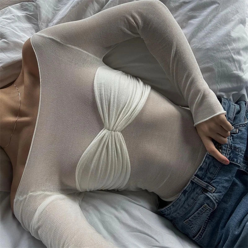 Off Shoulder Knit Sheer Summer White Lace Twist Long Sleeve T-shirt Cashmere Blend Cotton Blend Poly Blend Off Shoulder Knit Sheer Summer White Lace Twist Long Sleeve T-shirt Cashmere Blend Cotton Blend Poly Blend