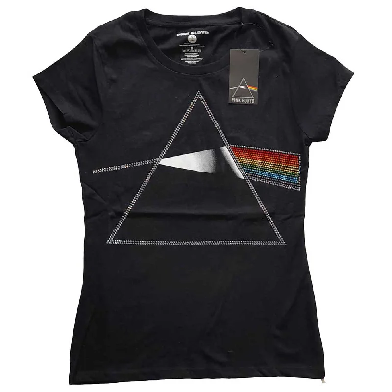 Pink Floyd Ladies T-Shirt: Dark Side of the Moon (Diamante) Seamless Knitted Crochet Pink Floyd Ladies T-Shirt: Dark Side of the Moon (Diamante) Seamless Knitted Crochet
