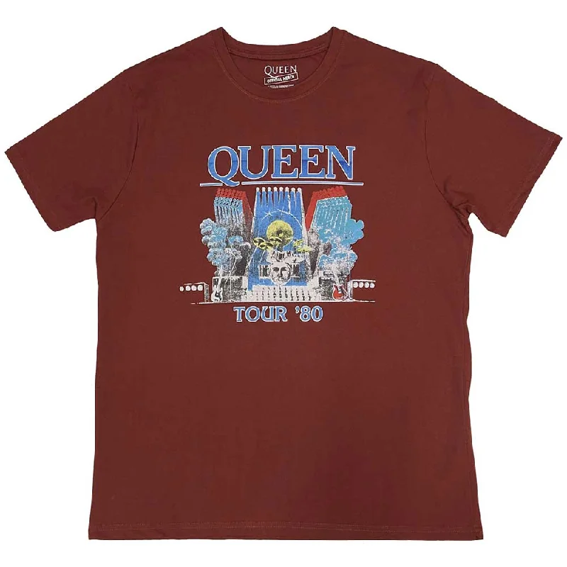 Queens | Official Band T-Shirt | Tour '80 Red Striped Floral Plaid