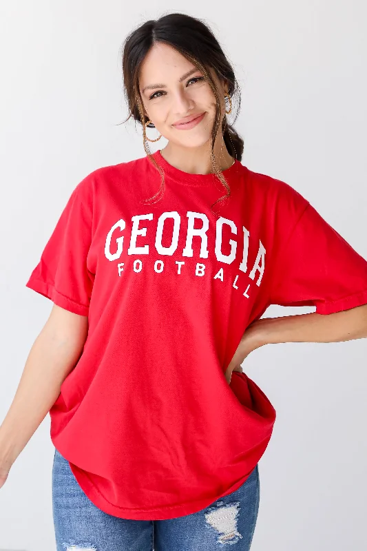 Red Georgia Football Tee Cashmere Blend Cotton Blend Poly Blend