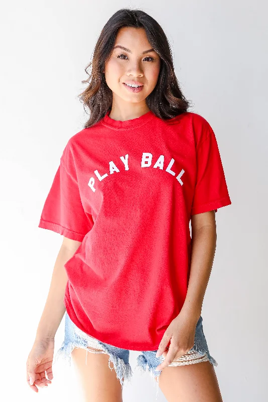 Red Play Ball Graphic Tee Rayon Velvet Corduroy