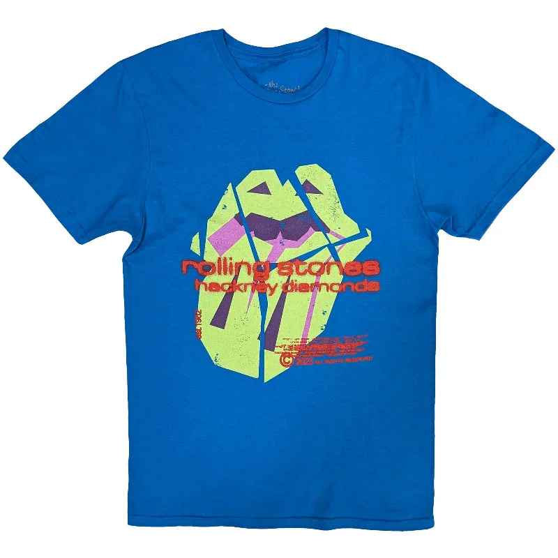 The Rolling Stones | Official Band T-Shirt | Hackney Diamonds Neon Tongue Blue Spandex Blend Rayon Blend Denim Blend