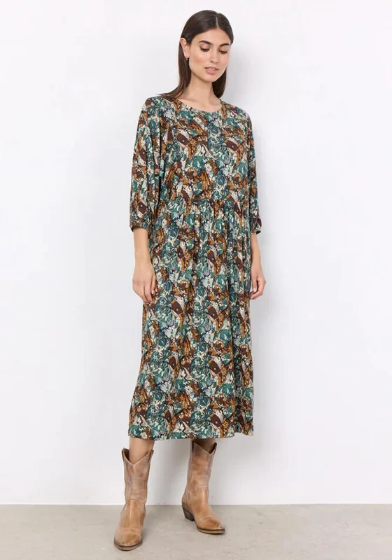Soyaconcept Marica Puff Sleeve Floral Print Midi Dress, Dark Green Trendy Off-Shoulder Ruffle Midi Dress Soyaconcept Marica Puff Sleeve Floral Print Midi Dress, Dark Green Trendy Off-Shoulder Ruffle Midi Dress