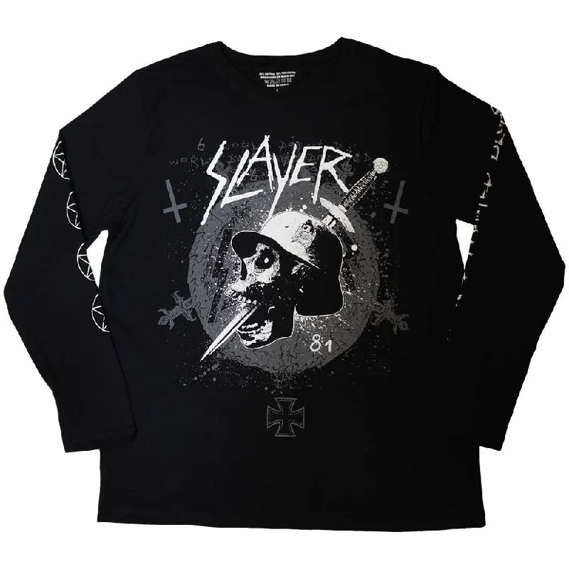 Slayer| Official Band Long Sleeve T-Shirt | Dagger Skull (Sleeve Print) Thin T-Shirt Open Front Quick Dry