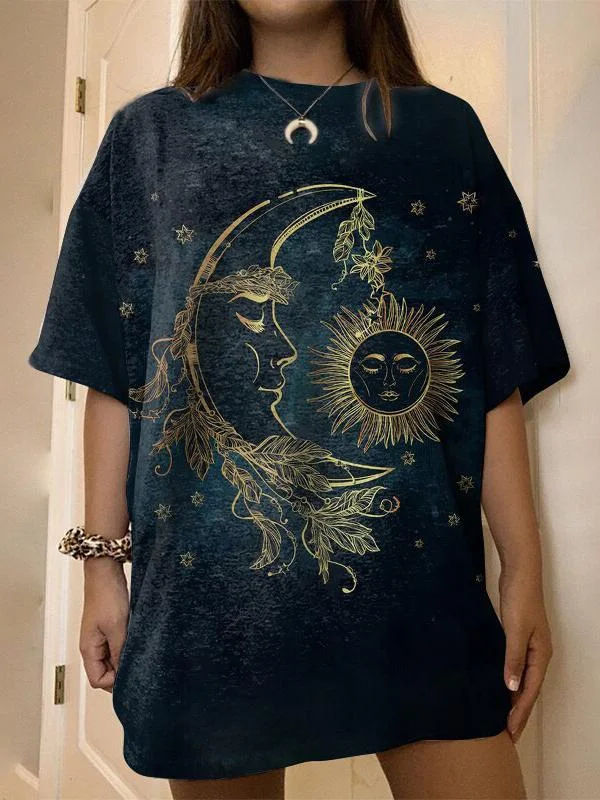 Celestial Charm Women's Sun & Moon Print T-shirt Lace Blend Ribbed Blend Corduroy Blend Celestial Charm Women's Sun & Moon Print T-shirt Lace Blend Ribbed Blend Corduroy Blend