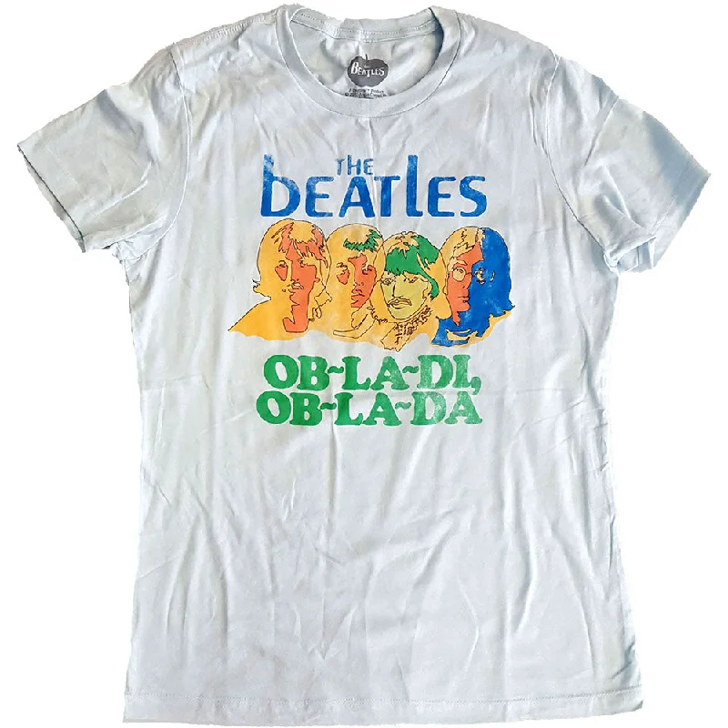 The Beatles Ladies Premium T-Shirt: Ob-La-Di (Back Print) Embroidered Appliqued Beaded The Beatles Ladies Premium T-Shirt: Ob-La-Di (Back Print) Embroidered Appliqued Beaded