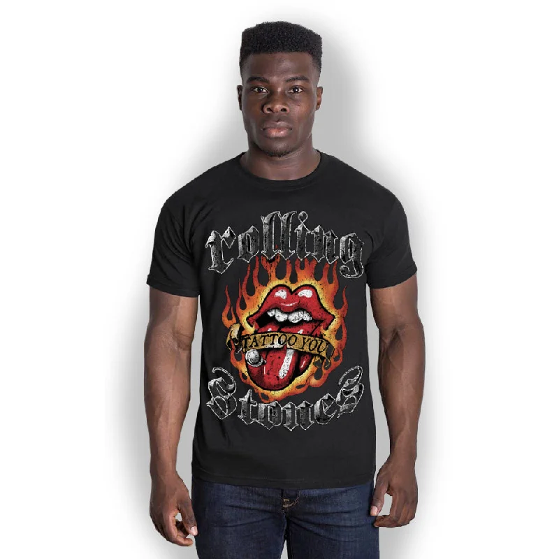 The Rolling Stones | Official Band T-Shirt | Flaming Tattoo Tongue Mesh Fabric Canvas Fabric Denim Fabric The Rolling Stones | Official Band T-Shirt | Flaming Tattoo Tongue Mesh Fabric Canvas Fabric Denim Fabric