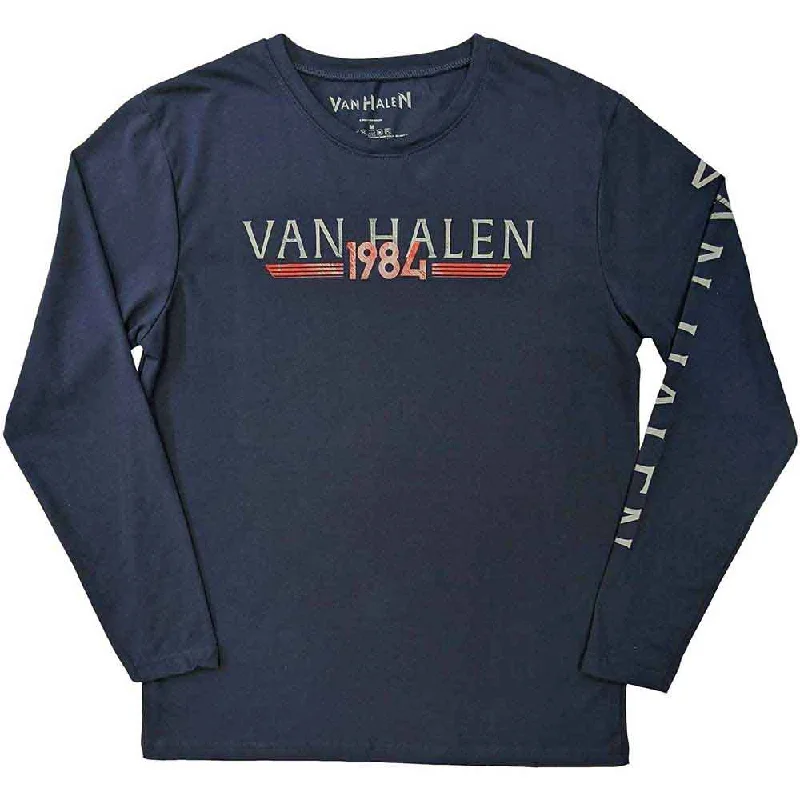 Van Halen | Official Band Long Sleeve T-Shirt | 84 Tour (Back & Sleeve Print) Graphic Embroidered Appliqued Van Halen | Official Band Long Sleeve T-Shirt | 84 Tour (Back & Sleeve Print) Graphic Embroidered Appliqued
