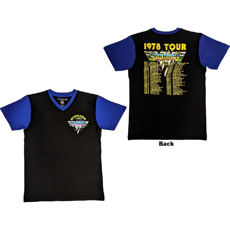 Van Halen | Official Band Raglan T-shirt | 1978 Tour Dates (Back Print) Graphic Embroidered Appliqued