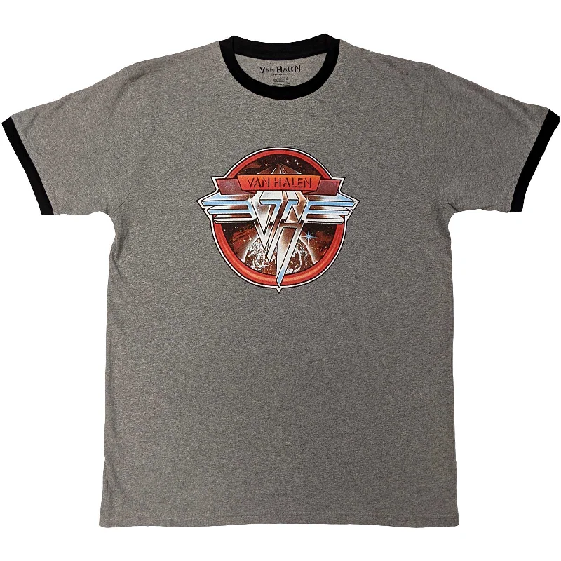 Van Halen | Official Band Ringer T-Shirt | Circle Logo Chenille Fabric Brocade Fabric Lace Fabric Van Halen | Official Band Ringer T-Shirt | Circle Logo Chenille Fabric Brocade Fabric Lace Fabric