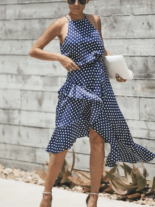 3 Colors Summer Fashion Wave Point Lace Irregular Midi Dress Comfortable Sleeveless Midi Dress 3 Colors Summer Fashion Wave Point Lace Irregular Midi Dress Comfortable Sleeveless Midi Dress