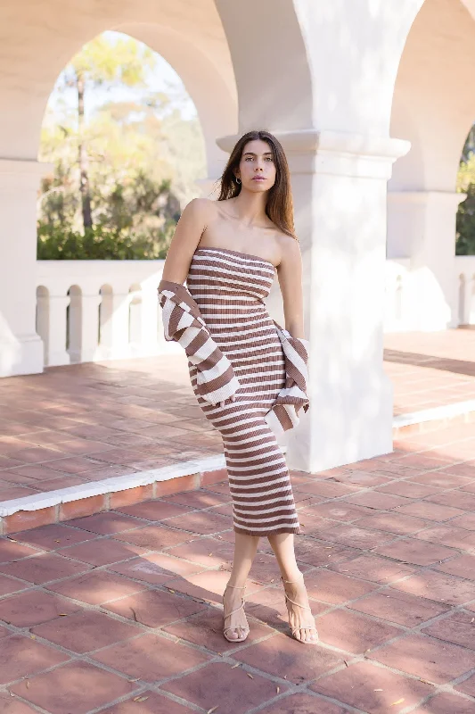 Trinity Sleeveless Stripe Print Knit Midi Dress And Cropped Cadigan Set Taupe Comfortable Knitwear Midi Dress Trinity Sleeveless Stripe Print Knit Midi Dress And Cropped Cadigan Set Taupe Comfortable Knitwear Midi Dress