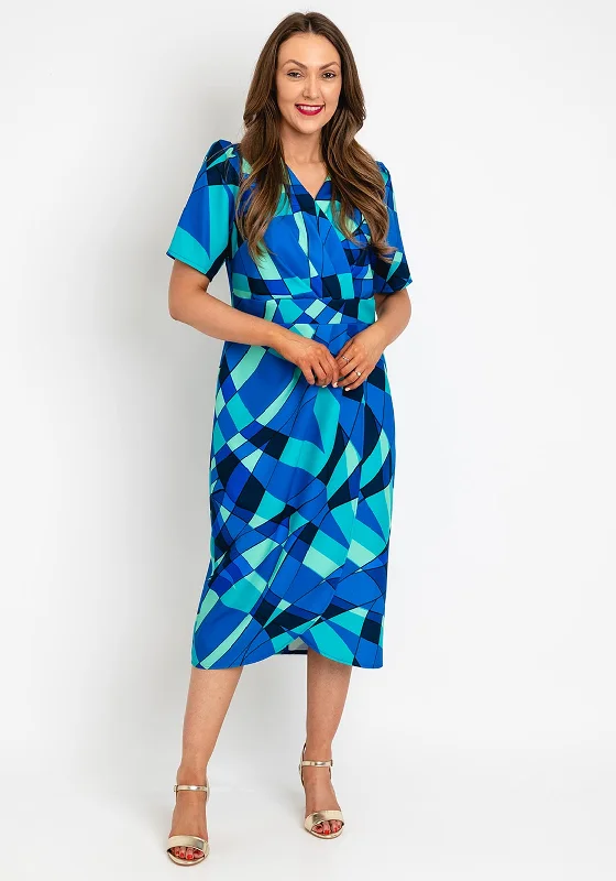 Coco Doll Toya Geometric Print Midi Dress, Royal Blue Comfortable Casual Midi Dress