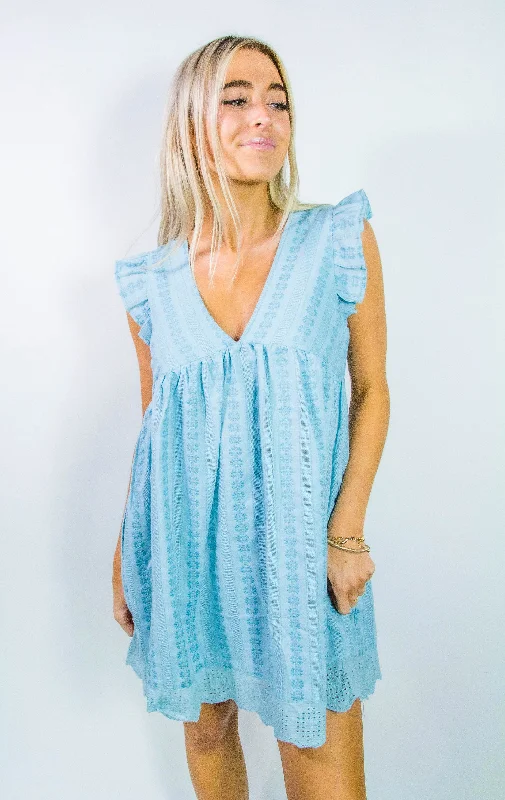 Embroidered Mini Dress with Shorts Comfortable Smocked Mini Dress