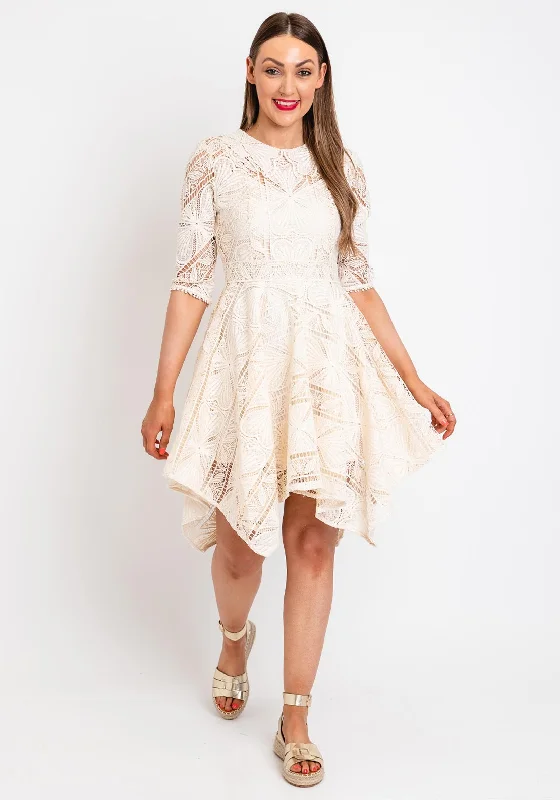 The Sofia Collection Crochet Collar A-Line Mini Dress, Cream Stylish Ribbed Mini Dress