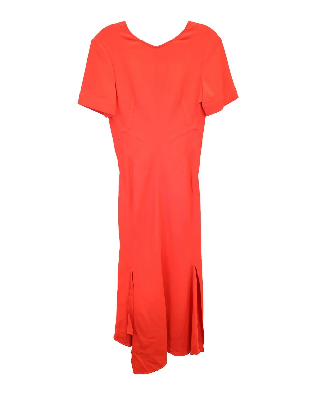 Asymmetric Cady Midi Dress with Side Split and Open Back in Coral Viscose Fashionable Plaid Midi Dress Asymmetric Cady Midi Dress with Side Split and Open Back in Coral Viscose Fashionable Plaid Midi Dress