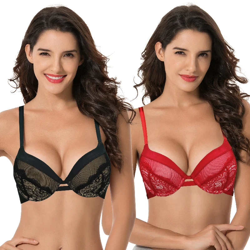 Women's Plus Size Push Up Add 1 Cup Underwire Perfect Shape Lace Bra Comfortable Lounge Bra