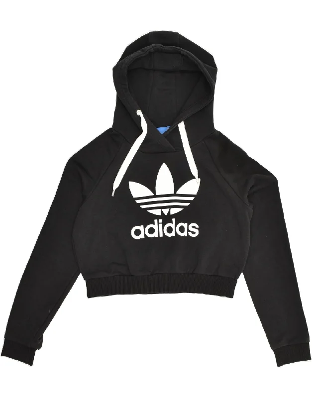 ADIDAS Womens Crop Graphic Hoodie Jumper UK 14 Medium Black Cotton Hoodie with Velcro Closure Adjustable Secure ADIDAS Womens Crop Graphic Hoodie Jumper UK 14 Medium Black Cotton Hoodie with Velcro Closure Adjustable Secure