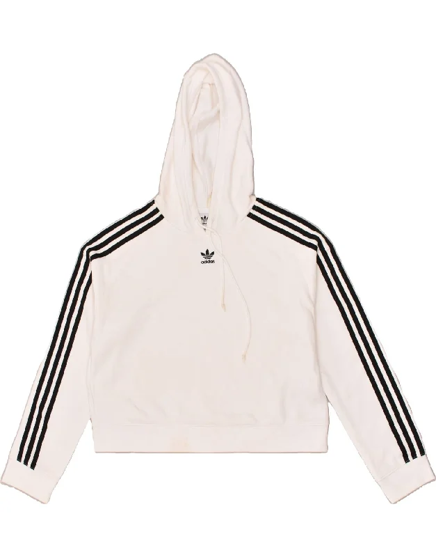 ADIDAS Womens Crop Hoodie Jumper UK 10 Small White Cotton Hoodie with Crew Neck Simple Timeless ADIDAS Womens Crop Hoodie Jumper UK 10 Small White Cotton Hoodie with Crew Neck Simple Timeless