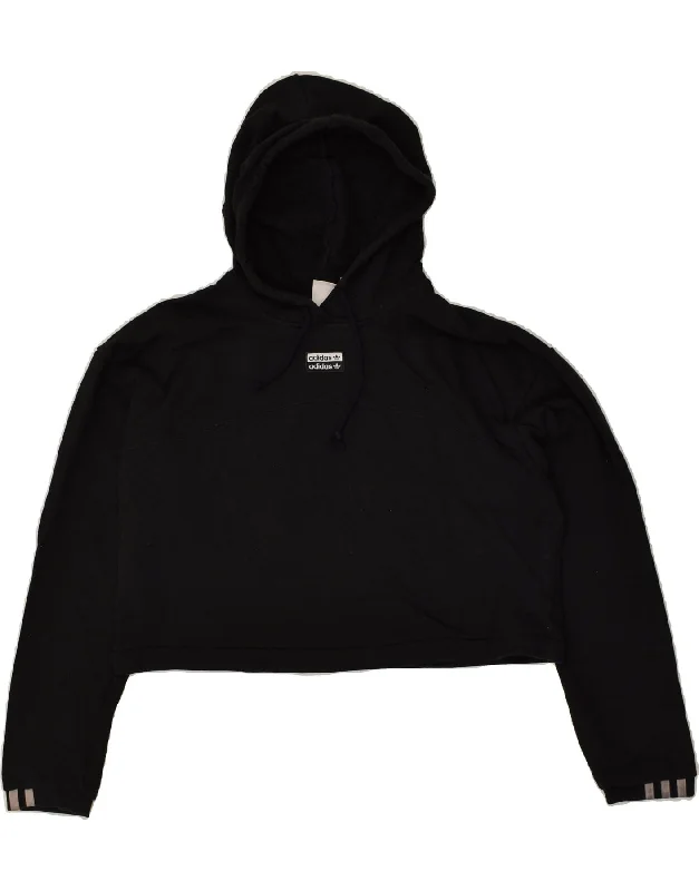 ADIDAS Womens Crop Hoodie Jumper UK 18 XL Black Cotton Zip Hoodie Drawstring Kangaroo Pocket ADIDAS Womens Crop Hoodie Jumper UK 18 XL Black Cotton Zip Hoodie Drawstring Kangaroo Pocket