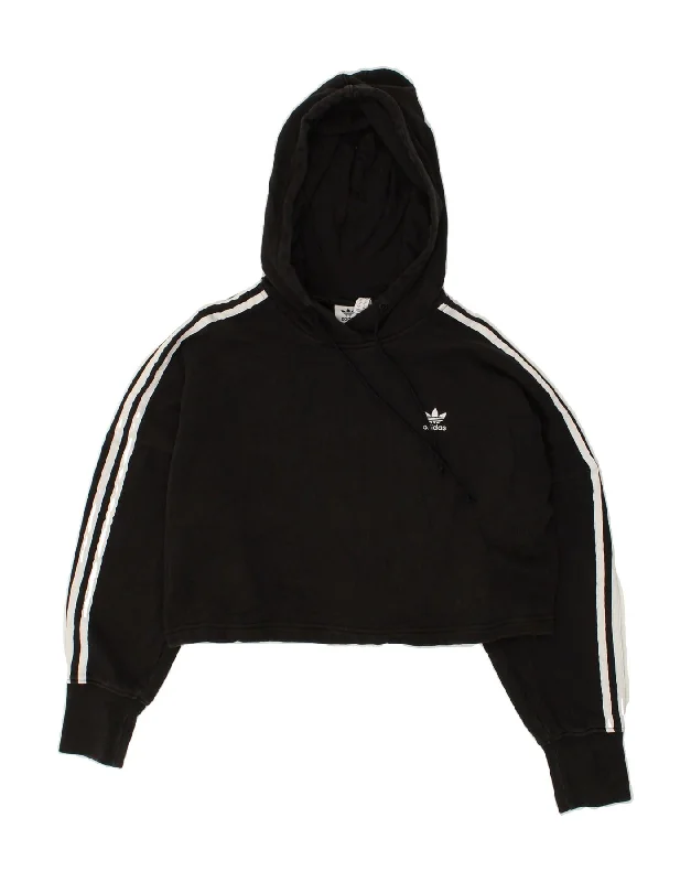 ADIDAS Womens Crop Oversized Hoodie Jumper UK 6 XS Black Hoodie with Raglan Sleeves Sporty Comfortable ADIDAS Womens Crop Oversized Hoodie Jumper UK 6 XS Black Hoodie with Raglan Sleeves Sporty Comfortable