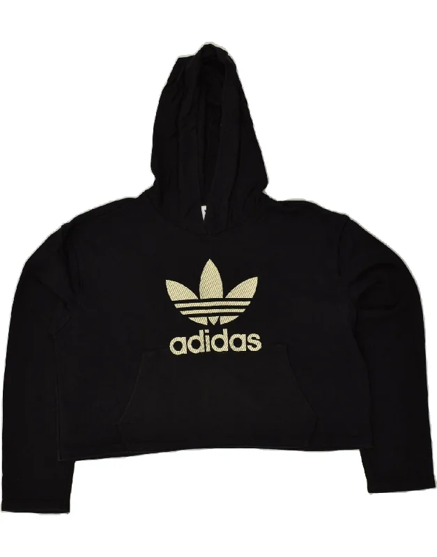 ADIDAS Womens Graphic Crop Hoodie Jumper UK 12 Medium Black Cotton Hoodie with Snap Buttons Easy Quick ADIDAS Womens Graphic Crop Hoodie Jumper UK 12 Medium Black Cotton Hoodie with Snap Buttons Easy Quick