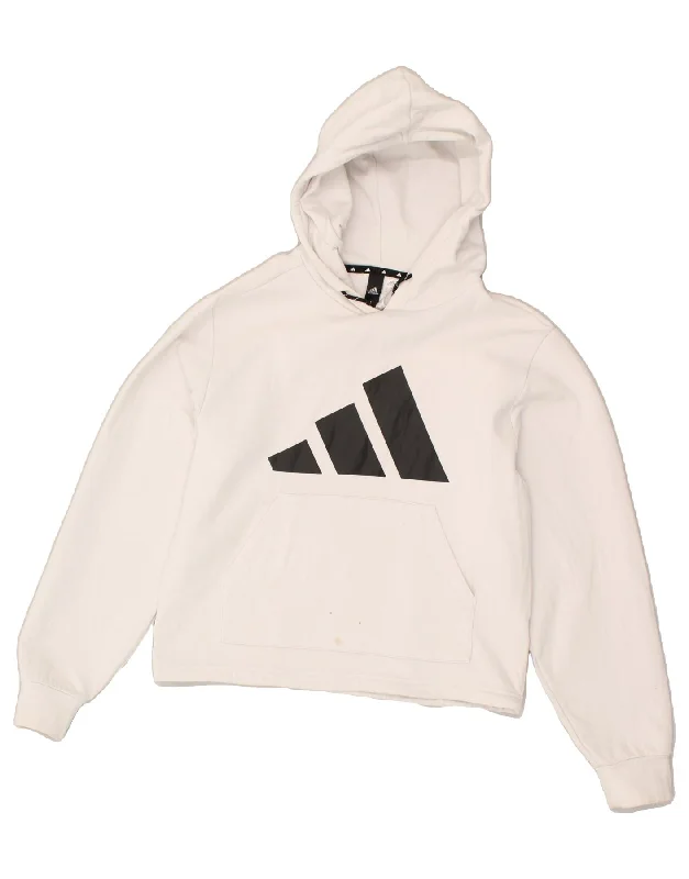 ADIDAS Womens Graphic Hoodie Jumper UK 12/14 Medium White Cotton Hoodie with Reflective Safety Nightwear ADIDAS Womens Graphic Hoodie Jumper UK 12/14 Medium White Cotton Hoodie with Reflective Safety Nightwear