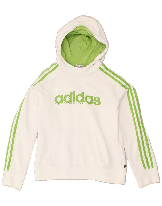 ADIDAS Womens Graphic Hoodie Jumper UK 14 Large White Cotton Hoodie with Gradient Ombre Colorful ADIDAS Womens Graphic Hoodie Jumper UK 14 Large White Cotton Hoodie with Gradient Ombre Colorful