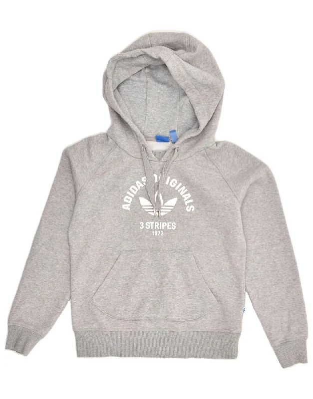 ADIDAS Womens Graphic Hoodie Jumper UK 6 XS Grey Cotton Hoodie with Belted Waist Structured Tailored ADIDAS Womens Graphic Hoodie Jumper UK 6 XS Grey Cotton Hoodie with Belted Waist Structured Tailored