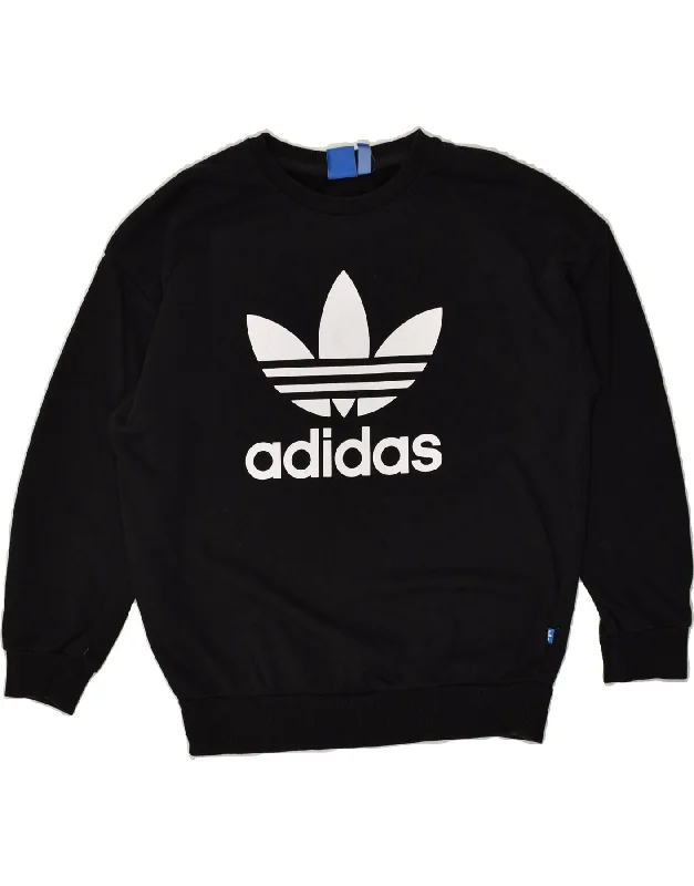 ADIDAS Womens Graphic Sweatshirt Jumper UK 10 Small Black Cotton Hoodie with Hem Frayed Vintage Worn ADIDAS Womens Graphic Sweatshirt Jumper UK 10 Small Black Cotton Hoodie with Hem Frayed Vintage Worn