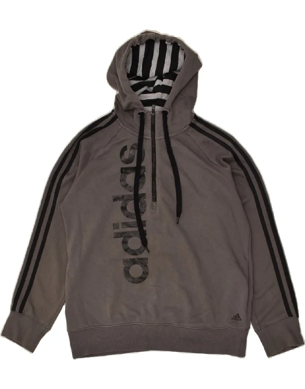 ADIDAS Womens Graphic Zip Neck Hoodie Jumper UK 12/14 Medium Grey Cotton Cotton Hoodie Fleece Lining Warmth ADIDAS Womens Graphic Zip Neck Hoodie Jumper UK 12/14 Medium Grey Cotton Cotton Hoodie Fleece Lining Warmth