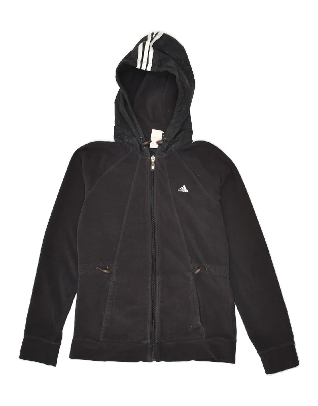 ADIDAS Womens Hooded Fleece Jumper UK 8 Small Black Polyester Hoodie with Reflective Safety Nightwear ADIDAS Womens Hooded Fleece Jumper UK 8 Small Black Polyester Hoodie with Reflective Safety Nightwear