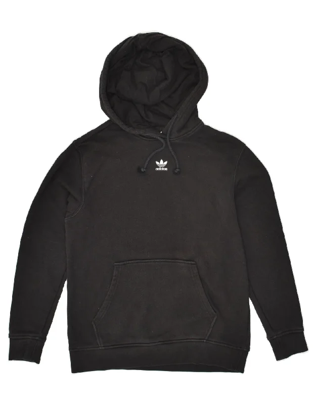ADIDAS Womens Hoodie Jumper UK 10 Small Black Cotton Hoodie with Button Placket Classic Preppy ADIDAS Womens Hoodie Jumper UK 10 Small Black Cotton Hoodie with Button Placket Classic Preppy