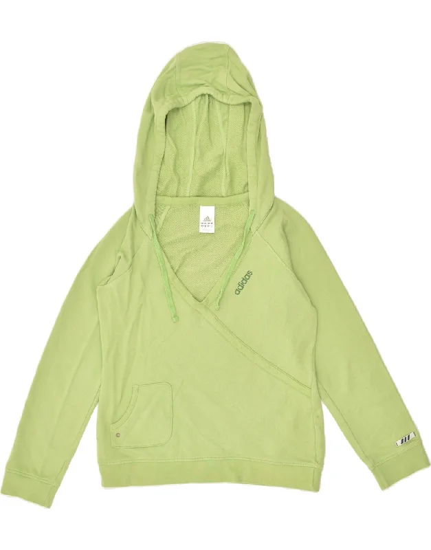 ADIDAS Womens Hoodie Jumper UK 14 Large Green Cotton Hoodie with Raw Hem Edgy Unfinished ADIDAS Womens Hoodie Jumper UK 14 Large Green Cotton Hoodie with Raw Hem Edgy Unfinished