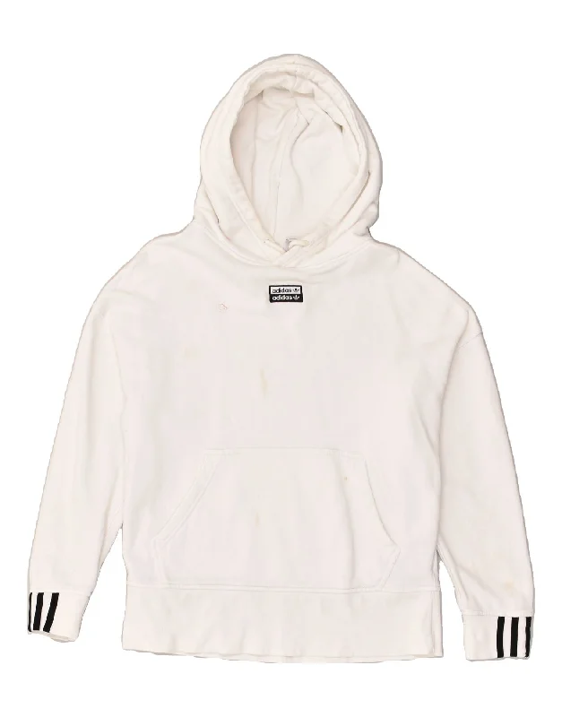 ADIDAS Womens Hoodie Jumper UK 6 XS White Cotton Hoodie with Illustration Artistic Creative ADIDAS Womens Hoodie Jumper UK 6 XS White Cotton Hoodie with Illustration Artistic Creative