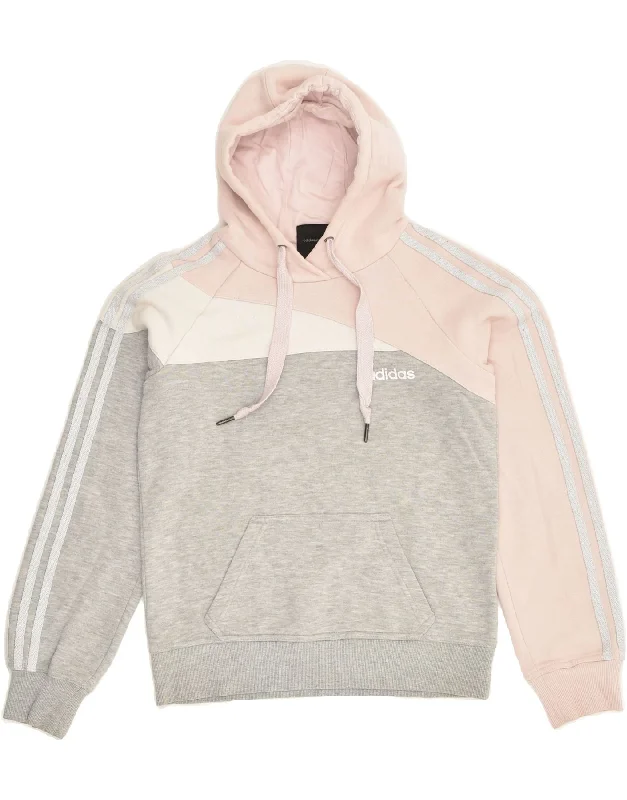 ADIDAS Womens Hoodie Jumper UK 8 Small Grey Colourblock Cotton Hoodie with Zipper Placket Modern Functional ADIDAS Womens Hoodie Jumper UK 8 Small Grey Colourblock Cotton Hoodie with Zipper Placket Modern Functional