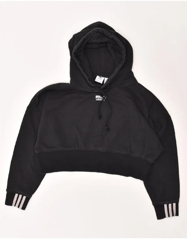 ADIDAS Womens Oversized Crop Hoodie Jumper UK 14 Medium Black Cotton Hoodie with Batwing Sleeves Loose Dramatic ADIDAS Womens Oversized Crop Hoodie Jumper UK 14 Medium Black Cotton Hoodie with Batwing Sleeves Loose Dramatic