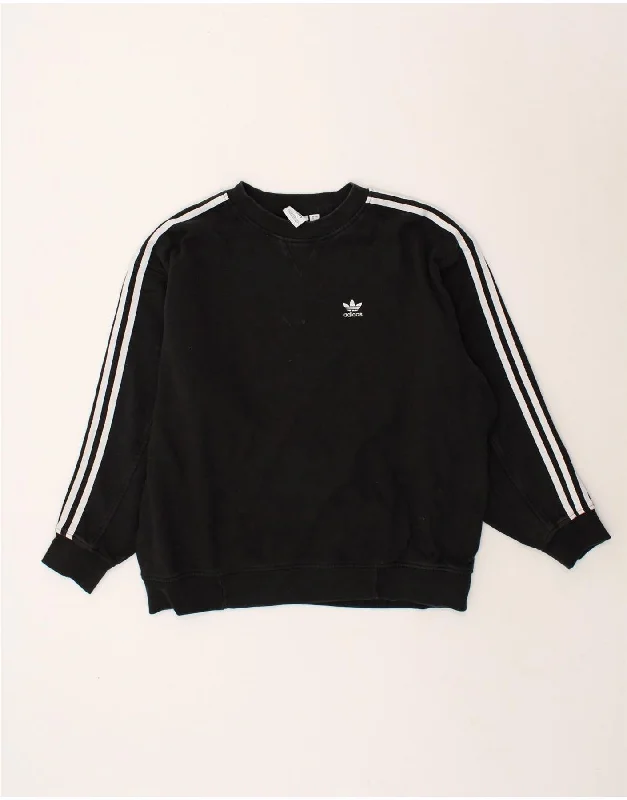 ADIDAS Womens Oversized Sweatshirt Jumper UK 4 XS Black Hoodie with Patch Decorative Personalized ADIDAS Womens Oversized Sweatshirt Jumper UK 4 XS Black Hoodie with Patch Decorative Personalized