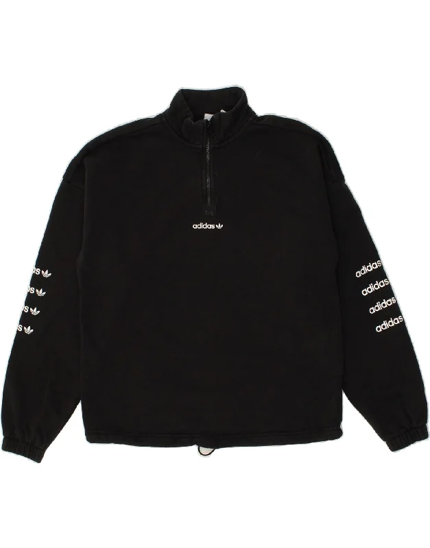 ADIDAS Womens Zip Neck Sweatshirt Jumper UK 10 Small Black Cotton Hoodie with Ribbed Neckline Snug Warm ADIDAS Womens Zip Neck Sweatshirt Jumper UK 10 Small Black Cotton Hoodie with Ribbed Neckline Snug Warm