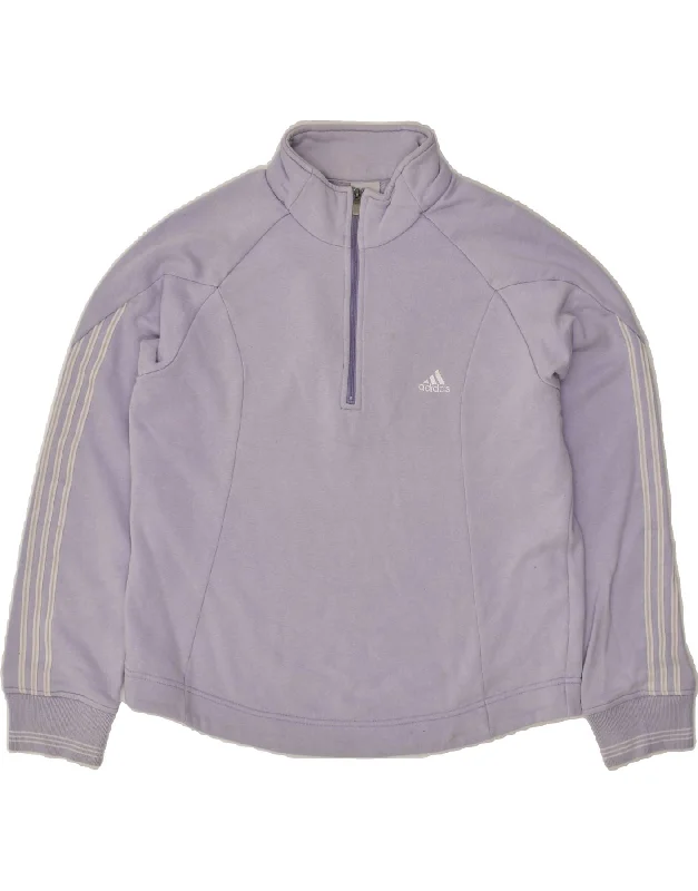 ADIDAS Womens Zip Neck Sweatshirt Jumper UK 16 Large Purple Cotton Hoodie with Monochrome Minimalist Simple ADIDAS Womens Zip Neck Sweatshirt Jumper UK 16 Large Purple Cotton Hoodie with Monochrome Minimalist Simple