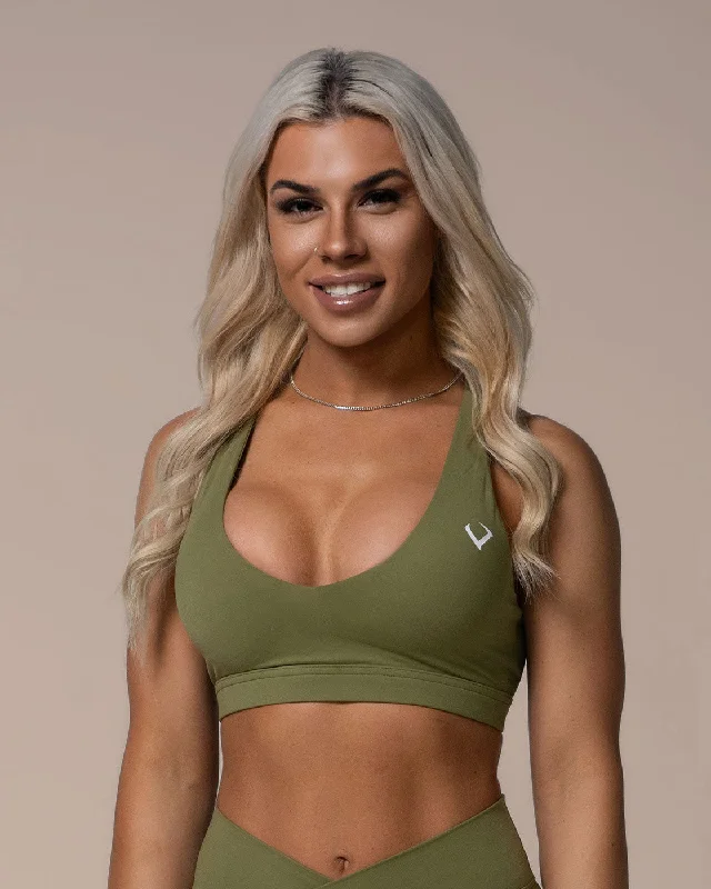 Allure Cross Back Sports Bra - Olive Breathable Wireless Bra