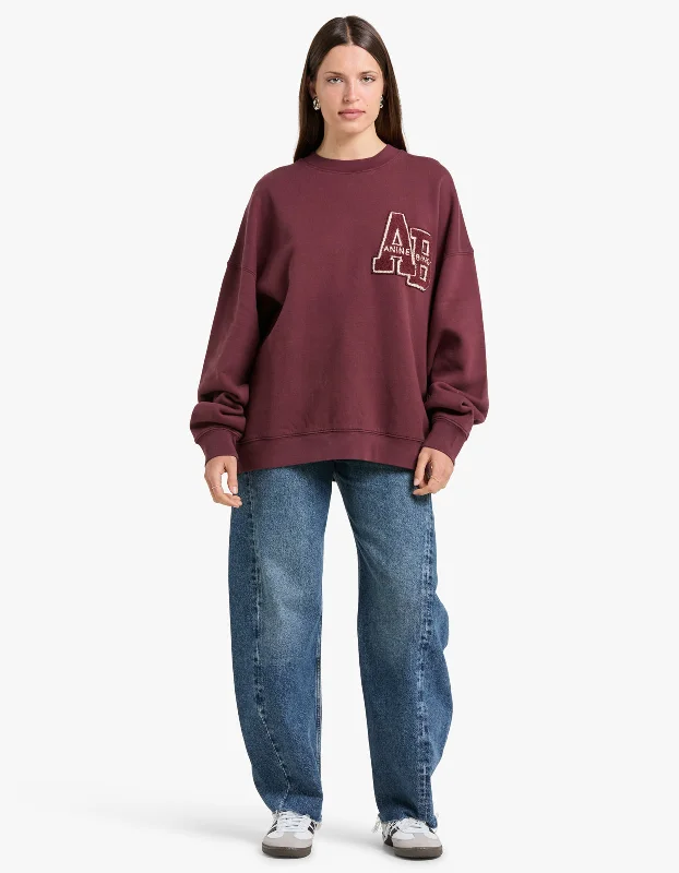 Miles Oversized Sweatshirt Letterman - Dark Burgundy Hoodie with Hem Elastic Stretchable Comfortable Miles Oversized Sweatshirt Letterman - Dark Burgundy Hoodie with Hem Elastic Stretchable Comfortable