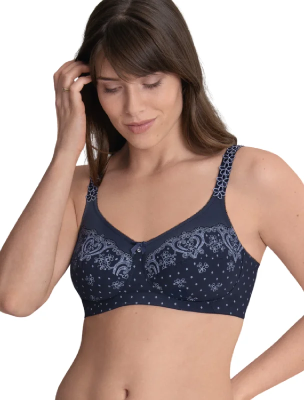 Anita Belvedere Mastectomy Bra Wireless Post Operative Bra, Deep Blue | Blue Anita Mastectomy Bra | Blue Anita Belvedere Post Mastectomy Bra Supportive Cotton Bra