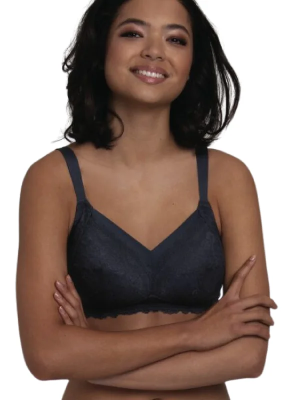 Anita Dalia Mastectomy Bra Wireless Post Operative Bra, Shadow Blue | Blue Mastectomy Bra | Anita Dalia Post Mastectomy Bra Soft Lace Bra