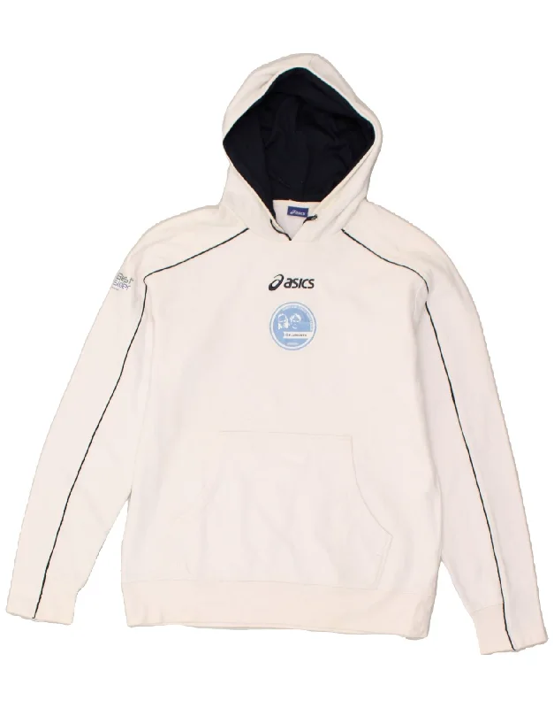 ASICS Womens Graphic Hoodie Jumper UK 16 Large White Cotton Hoodie with Relaxed Fit Easy Casual ASICS Womens Graphic Hoodie Jumper UK 16 Large White Cotton Hoodie with Relaxed Fit Easy Casual